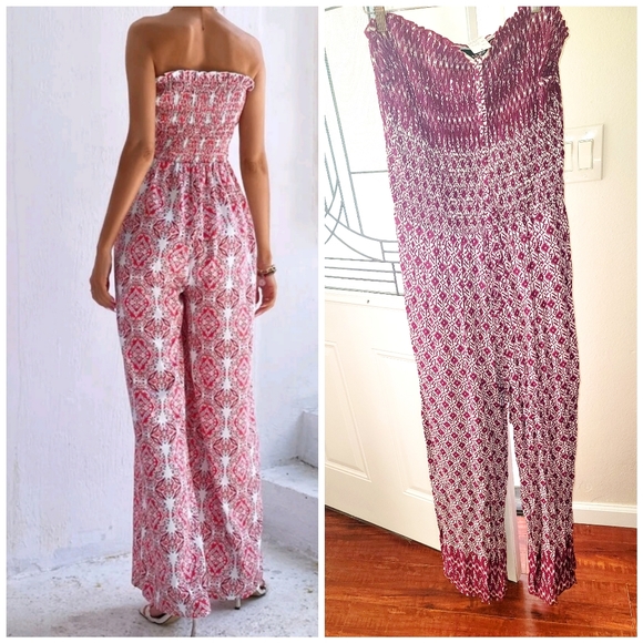 Plus, Size Smocked Wide Leg Jumpsuit - Picture 3 of 7